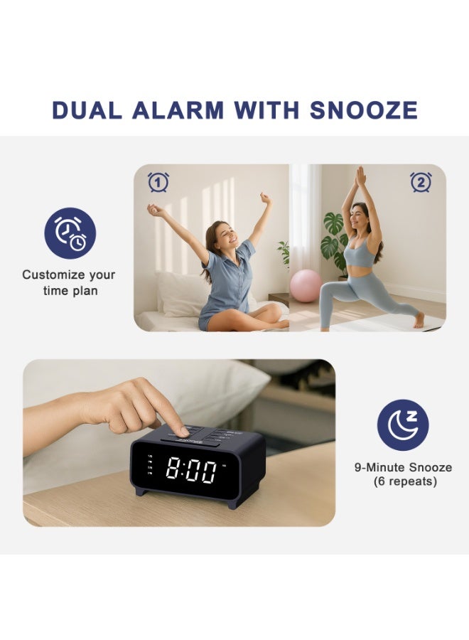 آي توما راديو الساعة مع راديو AM / FM ، إنذارات مزدوجة ، Snooze ، إعدادات ذاكرة مسبقة ، Dimmer ، موقت النوم ، 12 / 24 ساعة ، ساعة رقمية مع التحكم في الصوت ، ضوء الليل وشاشة LED بيضاء ساعة المنبه لغرفة النوم - Image 2